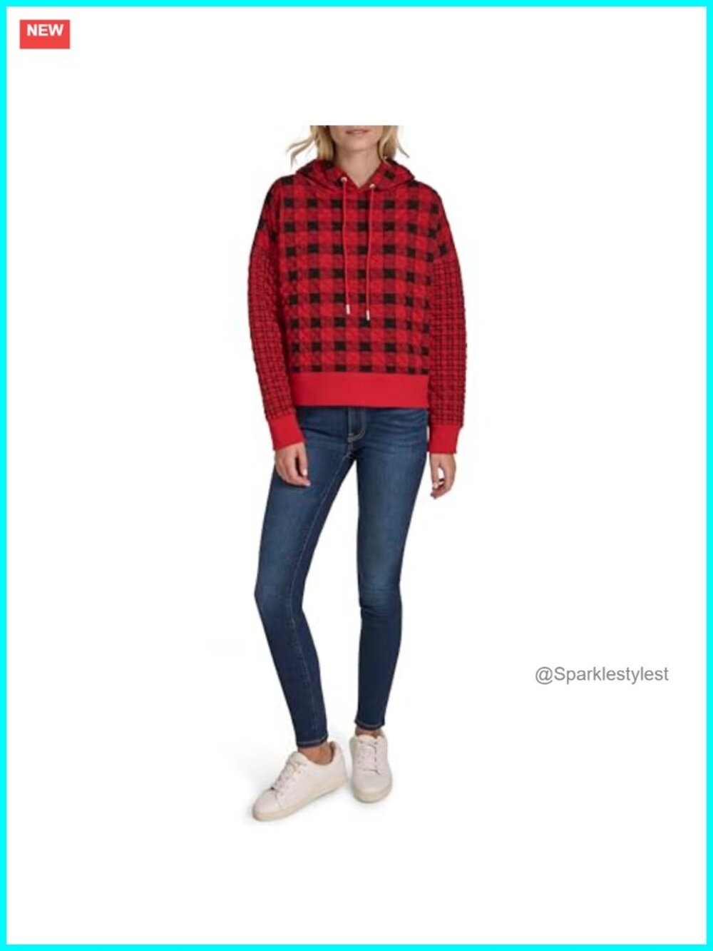 Quilted Plaid Hooded Long Sleeve Pullover Hoodie Sweatshirt